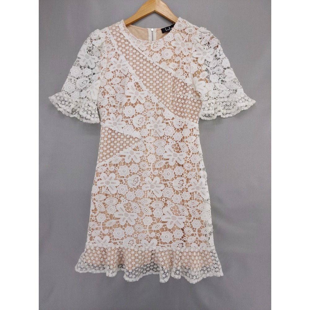 Lulus Lace Mini Dress Women S White Floral Guipure Ruffle Bell Sleeve Boho